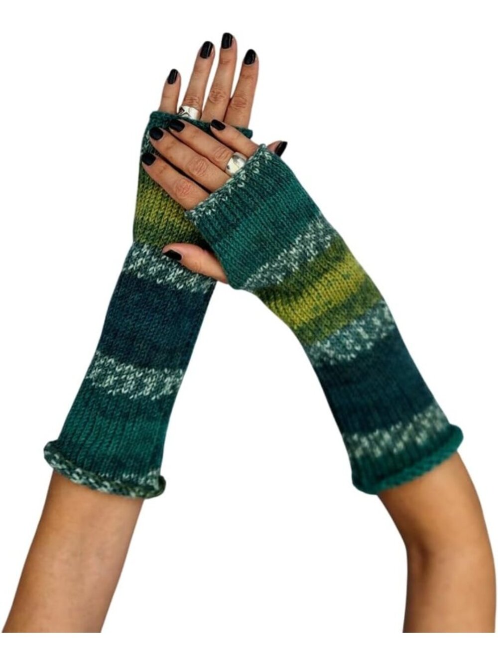 Cozy Handmade Knitted Winter Fingerless Gloves - Brown & Dark Orange Multicolor